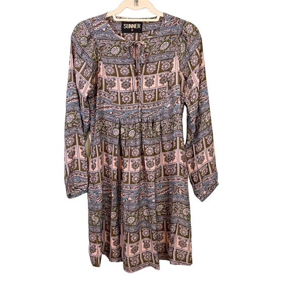 Anthropologie Dresses & Skirts - Anthropologie Women's 100% Silk Floral Long Sleeve Sunner Peasant Dress Size XS